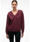 Resim ARINEL Kadın V Yaka Regular Fit Bordo Sweatshirt 