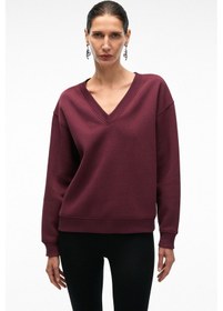 Resim ARINEL Kadın V Yaka Regular Fit Bordo Sweatshirt 