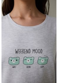 Resim Penti Weekend Mood Bisiklet Yaka Uzun Kollu Pamuklu Pijama Takımı Çok Renkli 