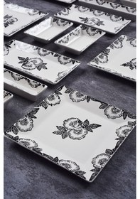 Resim Piatti Naturali 16 Parça 6 Kişilik Black Rose Kahvaltı Takımı Handmade Sunum Seti Siyah 