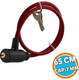 Resim Bisiklet Kilidi 65 cm Halat Zincir Çelik Kilit Çap 10 mm Ø Hırsız Önle Güvenlik 1 Adet Kırmızı Renk 