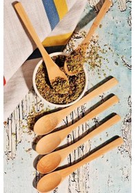 Resim 12 Adet Bambu Baharat Kaşığı Ve Mama Kaşığı, Bambu Reçel Bal Kaşığı 12 Adet Çok Renkli 