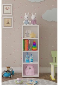 Resim Glass Çok Amaçlı Kitaplık & Düzenleyici Dolap 4 Raflı Beyaz 