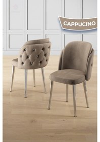 Resim Canisa Zae Serisi 90x168 Lak Panel Beyaz Mermer Desen Krom Ayak Masa Takımı 4 Cappucino Sandalye Beyaz Mermer Desen Masa,cappucino Sandalye 