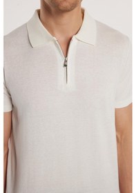 Resim Tudors Erkek Slim Fit Dar Kesim Pamuklu Örme Triko Fermuarlı Beyaz Polo Yaka Tişört-33177 Beyaz 