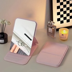 Resim Katlanabilir, Cam Yüzeyli, Pilsiz, Seyahat ve Ofis İçin Uygun Zarif ve Taşınabilir Mini Masa Aynası 
