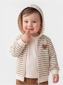 Resim LC Waikiki GÜLİS GİYİM'DEN Bej Kapüşonlu Çizgili Erkek Bebek Fermuarlı Sweatshirt 