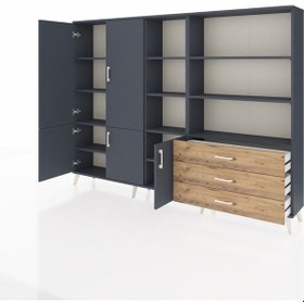 Resim Arges Dolap 11 Raflı 3 Çekmeceli 5 Kapaklı 220x30x163 Antrasit-antrasit/çam Antrasıt/atlas Çam - Antrasıt 