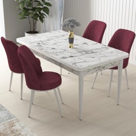 Resim Canisa Concept Nil Serisi beyaz Mermer Desen 70 x 110 cm Sabit Yemek Masası Takımı Masa 4 Sandalye 