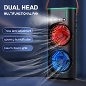 Resim Çift Başlıklı Sprey Fan USB Soğutucu Nemlendirici LED Renkli Işıklarla, 180° Ayarlanabilir Açı, 3 Hız Ayarı, Ofis ve Masa Kullanımı İçin İdeal, Masaüstü Fan 