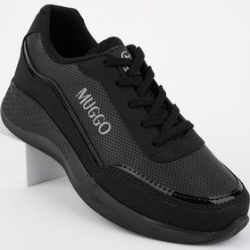 Resim Muggo Coco Garantili Kadın Ortopedik Günlük Bağcıklı Şık Rahat Sneaker Spor Ayakkabı Siyah 