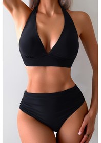 Resim Angelsin Yandan Büzgülü Bikini Takım Çıkartılabilir Kaplı Siyah 