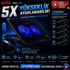 Resim Classone Mila Serisi - M2 - 13-17 inch - Mavi Led,2 Fan,2 USB Gaming Notebook Soğutucu Standı 