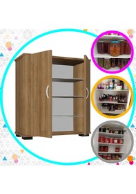 Resim Modilayn Bulut Ayakkabı Dolabı, Kapı Önü Ayakkabılık Raflı Dolap, Meşe 