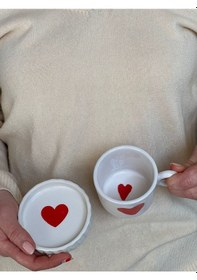 Resim Meggdecor İçi Dışı Kalpli Duble Boy Fincan 