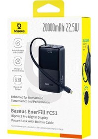 Resim Baseus EnerFill FC51 Bipow2 Pro Siyah 20000 mAh Hızlı Şarj Powerbank 