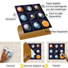 Resim Tink Kendinden Yapışkanlı Gezegenler Desenli Pvc Karo 30X30 cm 4'lü 0,36 M2 
