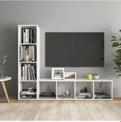 Resim Tdesıgno Yağmur Kitaplıklı Televizyon Sehpası - Ünitesi -kitaplık-beyaz 150 Cm 8 Raflı Beyaz 