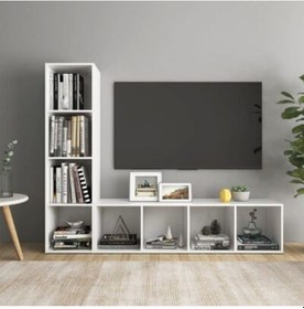 Resim Tdesıgno Yağmur Kitaplıklı Televizyon Sehpası - Ünitesi -kitaplık-beyaz 150 Cm 8 Raflı Beyaz 