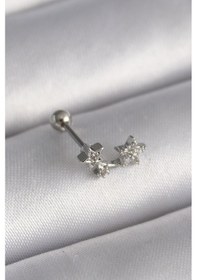 Resim Tua Moda 316l Çelik Gümüş Renk Zirkon Taşlı Yıldız Tragus Piercing Gümüş 