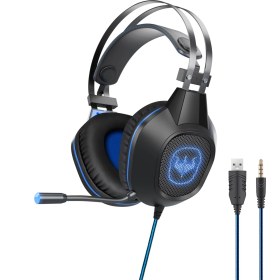Resim Digital Computer Home Ovleng GT64 Kablolu Oyun Kulaklığı Kulak Üstü E-Spor Kulaklık Harika Aydınlatma Usb+3.5mm Mikrofonlu Kulaklık-Siyah/mavi (Yurt Dışından) 