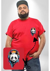 Resim Angemiel Kulaklık Ayı Panda Kırmızı Büyük Beden Kadın Basic Minimal Baskılı Tişört Kırmızı 