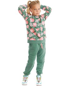 Resim Denokids Pembe Çiçekli Kız Çocuk Yeşil Pembe Eşofman Takım Pembe - Yeşil 