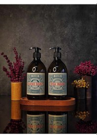 Resim Khakma Ahşap Standlı Amber Renkli 2'li Vintage Cam Sabunluk Seti 