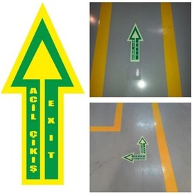 Resim Fosforlu Ok Yer Okları Acil Çıkış Exıt Yazılı Yeşil 