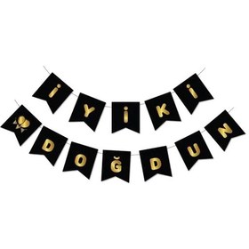 Resim Uzar Yazı Banner Düz İyi Ki Doğdun Siyah - Altın 