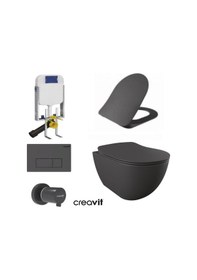 Resim Creavit Gr5001- Fe322 5 Parça Antrasit Mat Asma Klozet Gömme Reze 