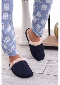 Resim Wordex U050 Unisex Kışlık Ev İçi Terliği Kürklü Yünlü Terlik Lacivert 