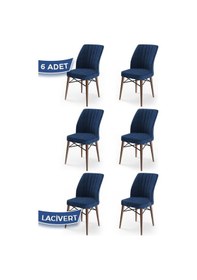 Resim Canisa Flex Serisi, Üst Kalite Mutfak Sandalyesi, 6 Adet Lacivert Sandalye, Gürgen Ceviz Ahşap Ayak Sandalye Lacivert Ayaklar Ceviz 
