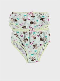 Resim elmas kids Kız Çocuk %100 Pamuklu Yeşil Çiçek Bulut Desenli 2li Slip Külot 