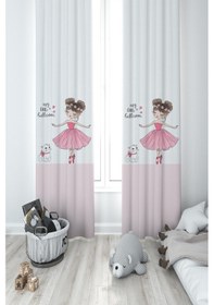 Resim Mekta Home Bebek Ve Çocuk Odası Prenses Kız Ve Kedi Desenli 2 Kanat Fon Perde 