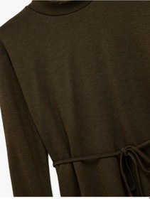 Resim Koton Slim Fit Uzun Kollu Hafif Dik Yaka Kemerli Tişört Haki 6wak50357ek Haki 