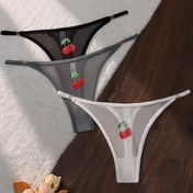 Resim Üçlü Paket Tatlı ve Cazip Meyve Desenli File Tanga Külotlar 