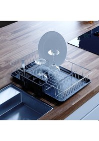 Resim Teknotel Tek Katlı Bulaşıklık Tabaklık Krom Siyah Tepsi Kb003 