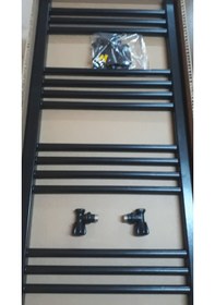 Resim Şimaş 500X1000 Siyah Havlupan +2 Adet Radyatör Vanası Mat Siyah 