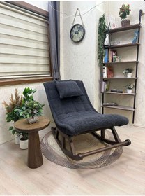 Resim Asedia Miskin Ceviz Teddy Antrasit Sallanan Sandalye Dinlenme Koltuğu 