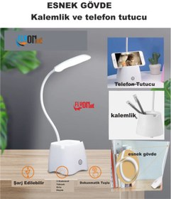 Resim FLYONLOOK Şarj Edilebilir Dokunmatik Masa Lambası Kitap Okuma Işığı Led Kalemlik Telefon Tutucu Kademe Ayarlı 