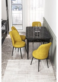Resim Canisa Concept Kor Serisi, 70x114 Açılabilir Yemek Masası Takımı, Siyah Mermer Desen Masa Ve 4 Hardal Sandalye Masa Siyah Mermer Desenli Sandalyeler Hardal 