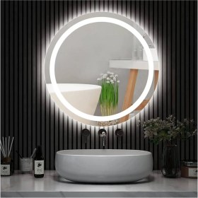 Resim Dnr-Mirror45 cm Beyaz Ledli Kumlamalı Yuvarlak Banyo Aynası Tuvalet Aynası 