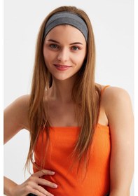 Resim Kadın %100 Pamuklu Penye, Kaymaz, Terletmez, Ultra Hafif, Spor Saç Bandı Bandana - Tek Ebat / Füme Füme 