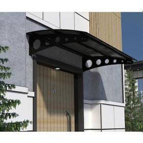 Resim Metal Taşıyıcılı Kapı Üstü Pratik Sundurma Siyah - Siyah Levha 180 X 80 Md1 