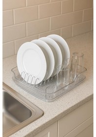 Resim Şeffaf Akrilik Tabaklık Bulaşıklık Düzenleyici 2 Parça 37x38x7 Cm Şeffaf 