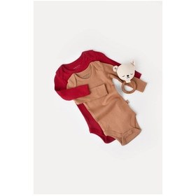 Resim Rebebe Babycosy Modal 2 Li Uzun Kollu Bebek Badi - Bebek Body - Csym1131 (544737691) Kahverengi - Kırmızı 
