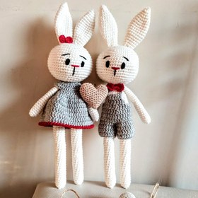 Resim El Örgüsü Amigurumi Tavşan Oyuncak - Gri Kız Tavşan 