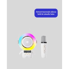 Resim Kablosuz Mikrofonlu Astronot Tasarım Bluetooth Speaker Karaoke 