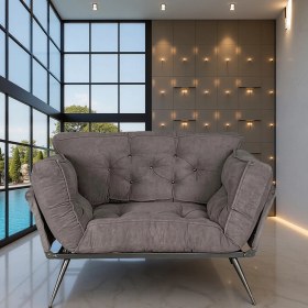Resim Katlanır Yataklı Ikili Kanepe | Mekanizmalı Çekyat Koltuk | Uzun Ömürlü Kumaş - Füme 